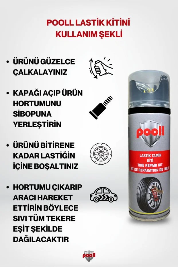 Lastik Tamir Spreyi Kiti Acil Lastik Şişirici 400 ml 3 Adet Set